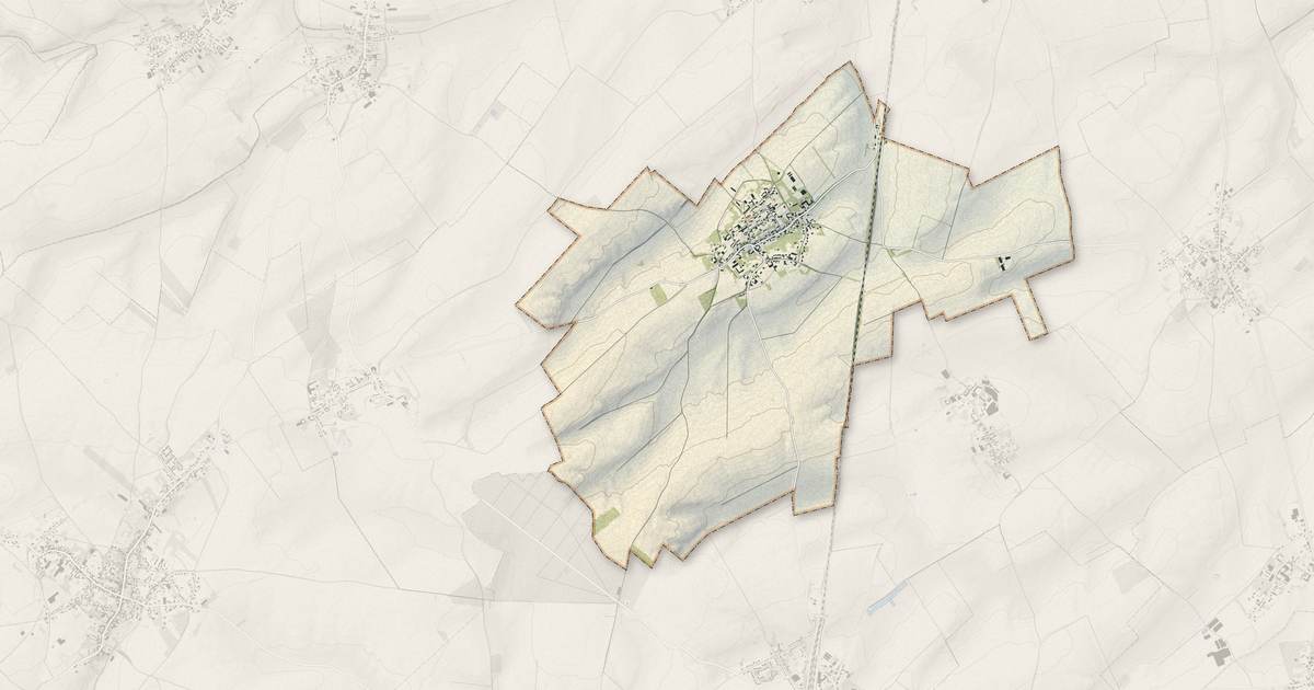 Portrait cartographique de Courcelles-le-Comte : relief, eau, forêts, bâti et voies, calculés à partir des données de l'IGN