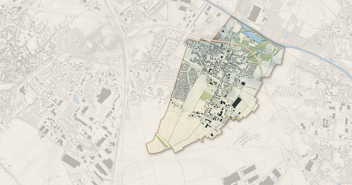 Portrait cartographique de Courcelles-lès-Lens : relief, eau, forêts, bâti et voies, calculés à partir des données de l'IGN