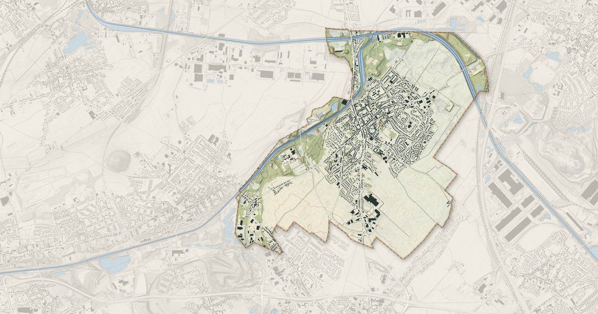 Portrait cartographique de Courrières : relief, eau, forêts, bâti et voies, calculés à partir des données de l'IGN