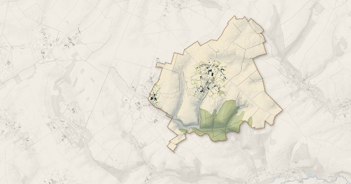 Portrait cartographique de Crépy : relief, eau, forêts, bâti et voies, calculés à partir des données de l'IGN