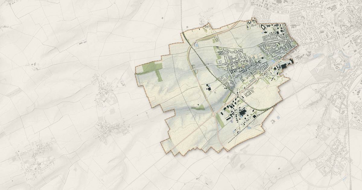 Portrait cartographique de Dainville : relief, eau, forêts, bâti et voies, calculés à partir des données de l'IGN