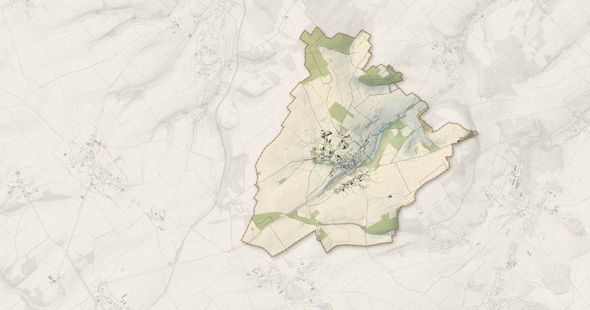 Portrait cartographique de Diéval : relief, eau, forêts, bâti et voies, calculés à partir des données de l'IGN