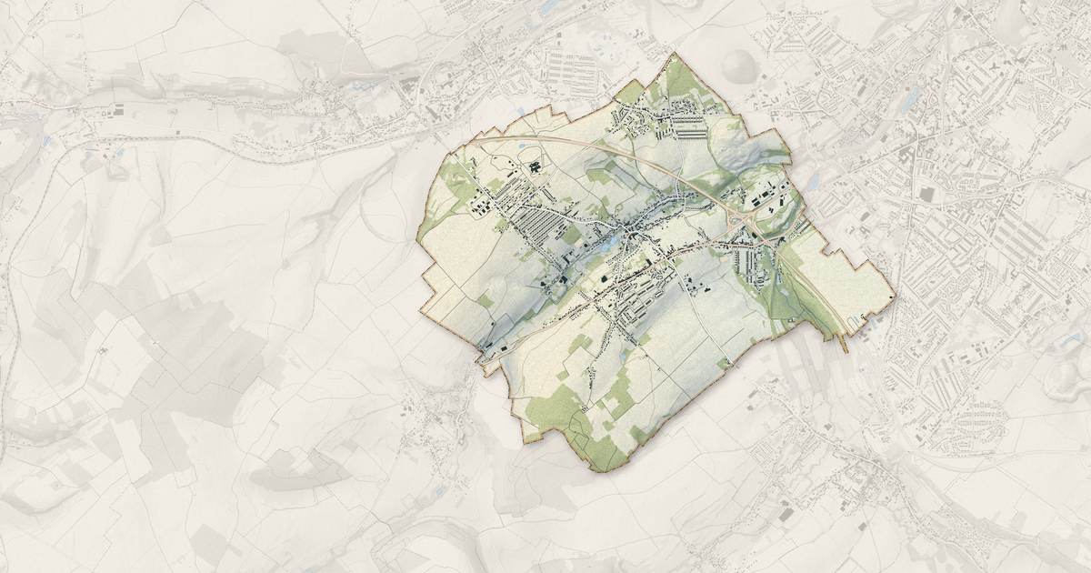 Portrait cartographique de Divion : relief, eau, forêts, bâti et voies, calculés à partir des données de l'IGN