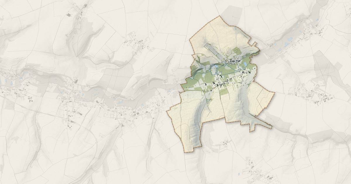 Portrait cartographique de Estrée-Wamin : relief, eau, forêts, bâti et voies, calculés à partir des données de l'IGN