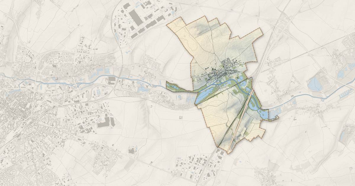 Portrait cartographique de Fampoux : relief, eau, forêts, bâti et voies, calculés à partir des données de l'IGN