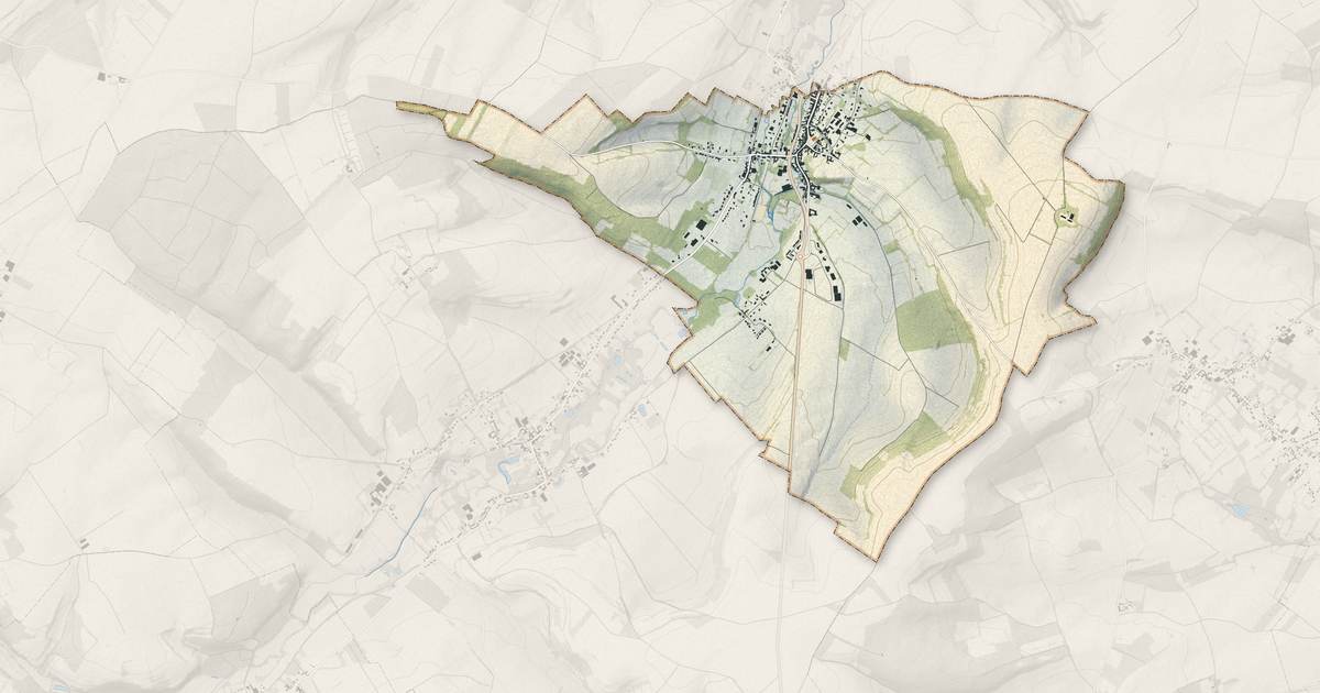 Portrait cartographique de Fauquembergues : relief, eau, forêts, bâti et voies, calculés à partir des données de l'IGN