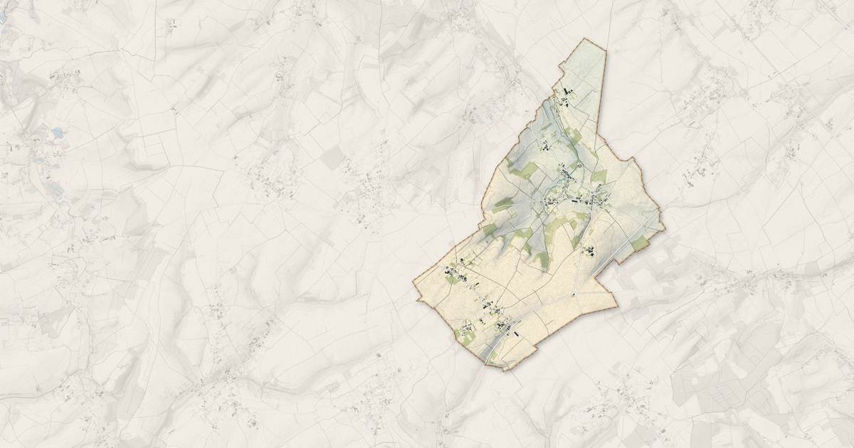 Portrait cartographique de Febvin-Palfart : relief, eau, forêts, bâti et voies, calculés à partir des données de l'IGN