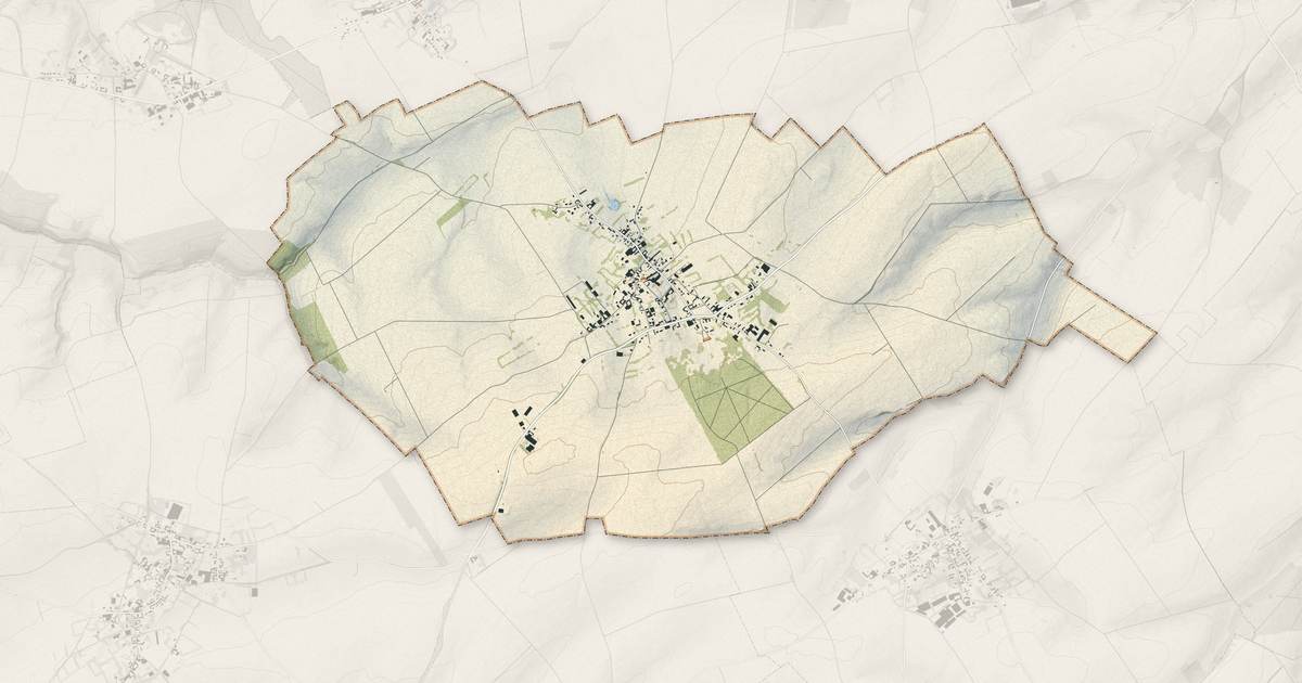 Portrait cartographique de Grand-Rullecourt : relief, eau, forêts, bâti et voies, calculés à partir des données de l'IGN