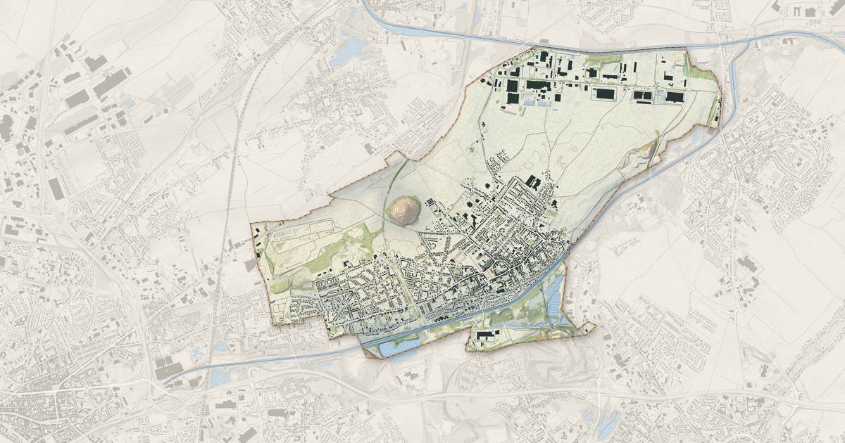 Portrait cartographique de Harnes : relief, eau, forêts, bâti et voies, calculés à partir des données de l'IGN