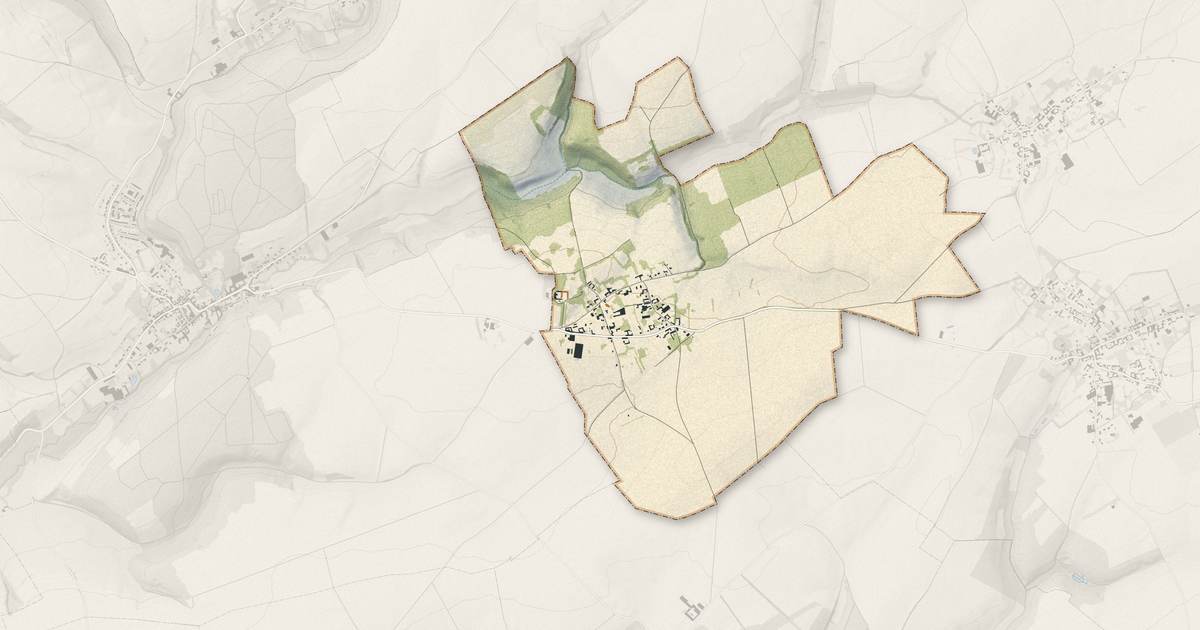 Portrait cartographique de Hénu : relief, eau, forêts, bâti et voies, calculés à partir des données de l'IGN