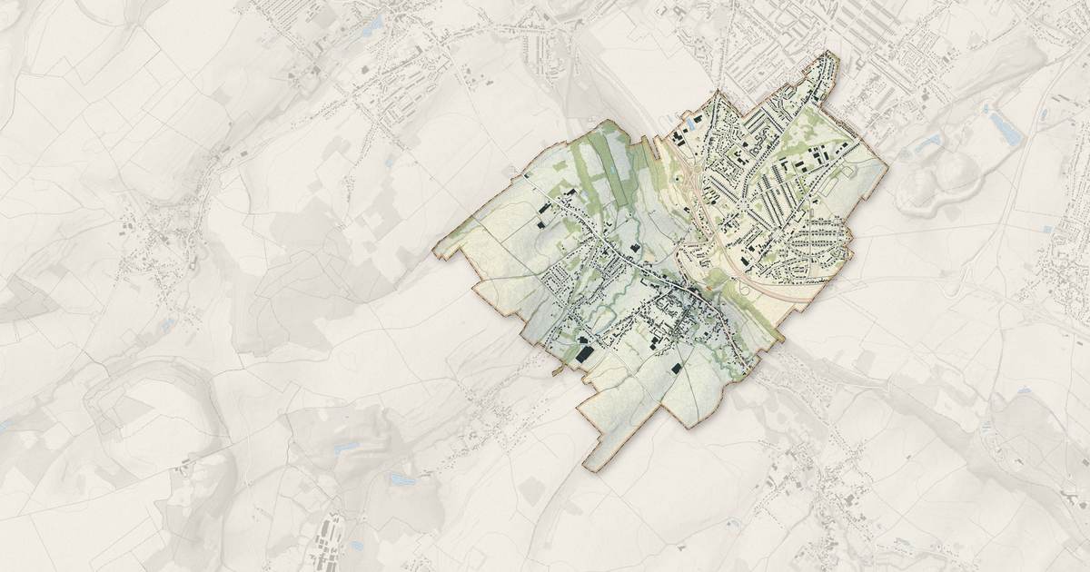 Portrait cartographique de Houdain : relief, eau, forêts, bâti et voies, calculés à partir des données de l'IGN