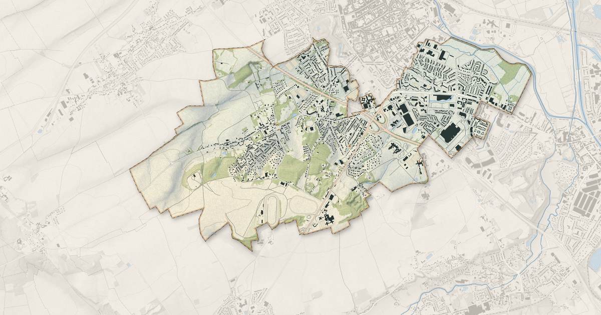 Portrait cartographique de Longuenesse : relief, eau, forêts, bâti et voies, calculés à partir des données de l'IGN