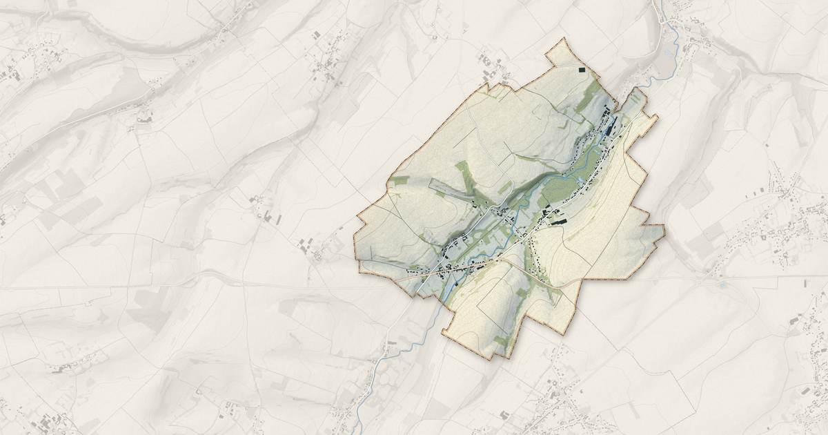 Portrait cartographique de Ouve-Wirquin : relief, eau, forêts, bâti et voies, calculés à partir des données de l'IGN