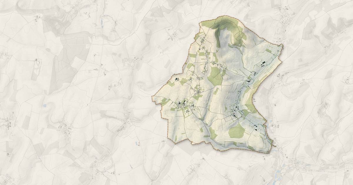 Portrait cartographique de Parenty : relief, eau, forêts, bâti et voies, calculés à partir des données de l'IGN