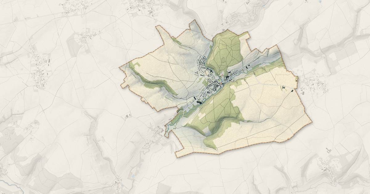 Portrait cartographique de Pas-en-Artois : relief, eau, forêts, bâti et voies, calculés à partir des données de l'IGN