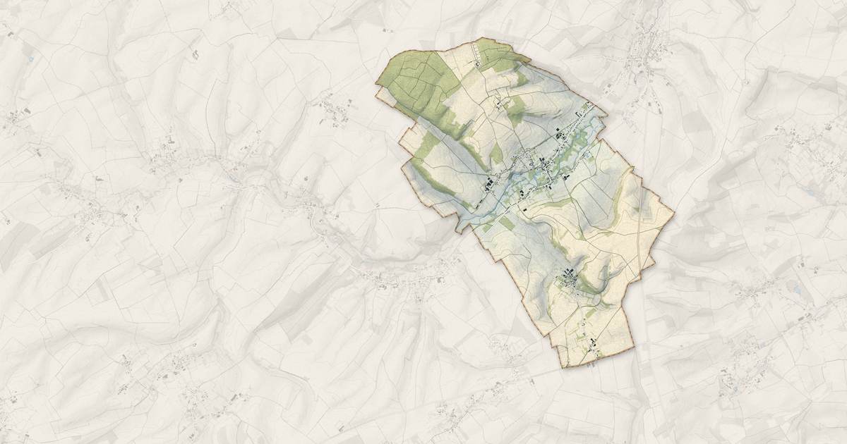 Portrait cartographique de Renty : relief, eau, forêts, bâti et voies, calculés à partir des données de l'IGN