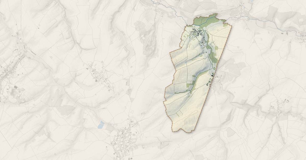 Portrait cartographique de Sarton : relief, eau, forêts, bâti et voies, calculés à partir des données de l'IGN
