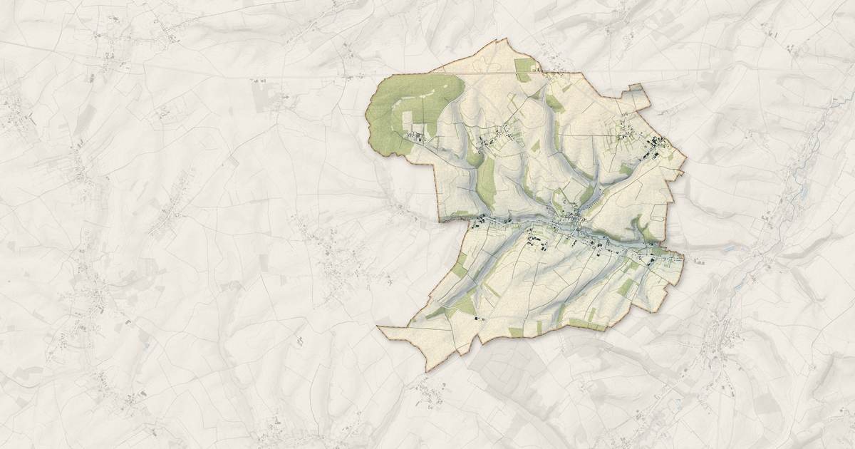 Portrait cartographique de Thiembronne : relief, eau, forêts, bâti et voies, calculés à partir des données de l'IGN