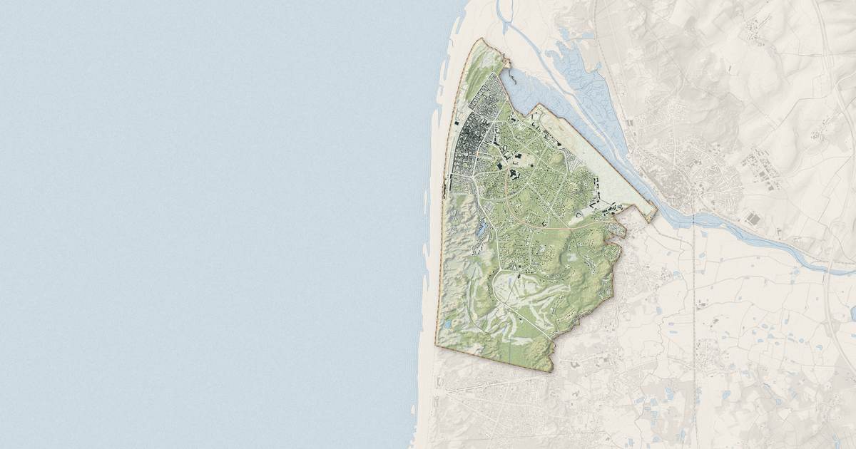 Portrait cartographique de Le Touquet-Paris-Plage : relief, eau, forêts, bâti et voies, calculés à partir des données de l'IGN