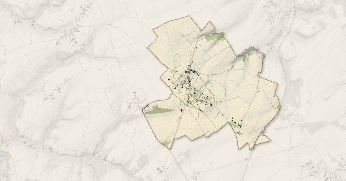 Portrait cartographique de Valhuon : relief, eau, forêts, bâti et voies, calculés à partir des données de l'IGN