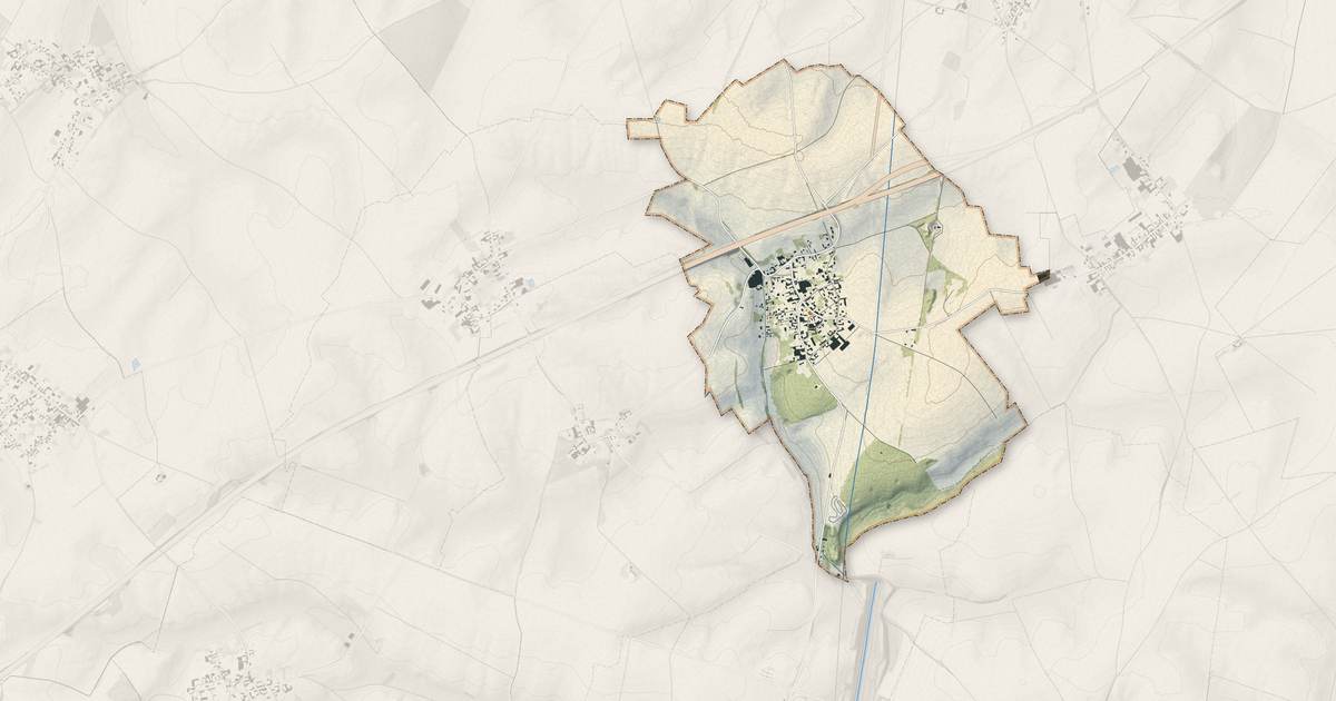Portrait cartographique de Ytres : relief, eau, forêts, bâti et voies, calculés à partir des données de l'IGN