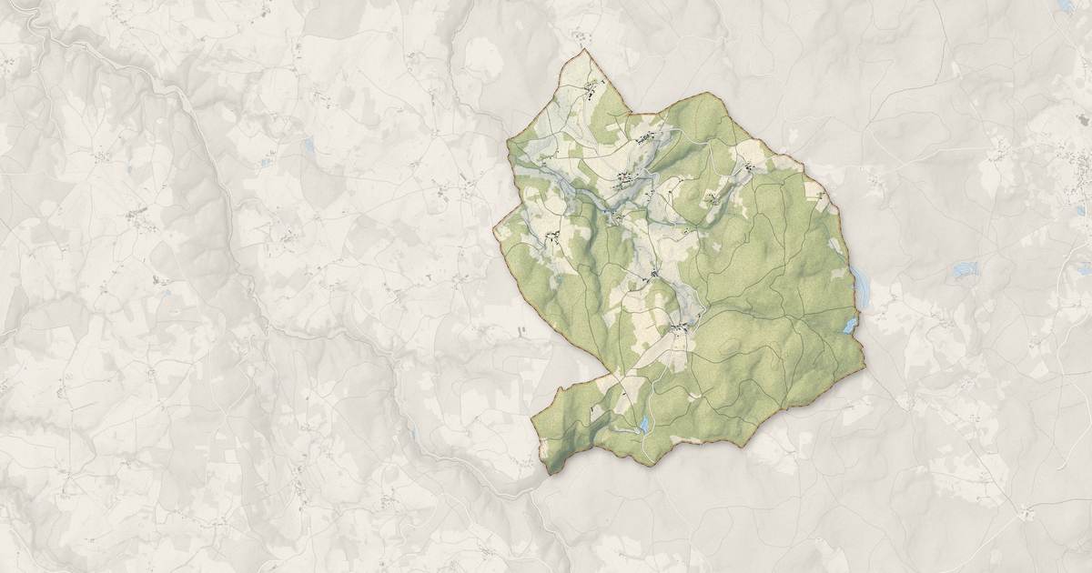 Portrait cartographique de Aix-la-Fayette : relief, eau, forêts, bâti et voies, calculés à partir des données de l'IGN
