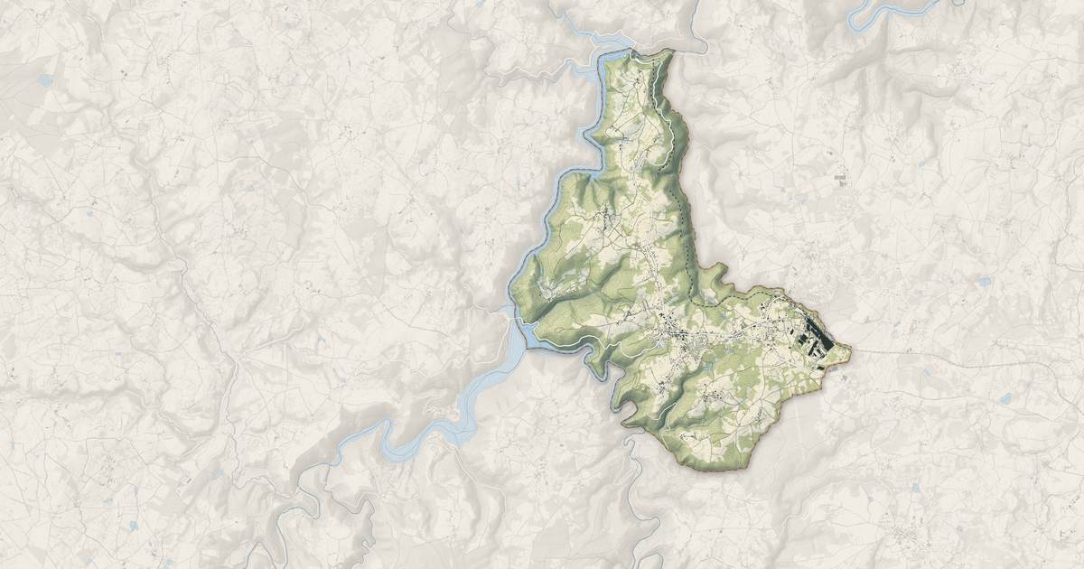 Portrait cartographique de Les Ancizes-Comps : relief, eau, forêts, bâti et voies, calculés à partir des données de l'IGN
