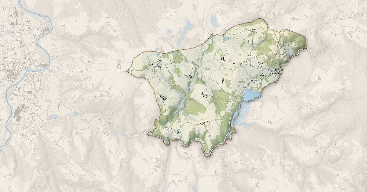 Portrait cartographique de Aubusson-d'Auvergne : relief, eau, forêts, bâti et voies, calculés à partir des données de l'IGN