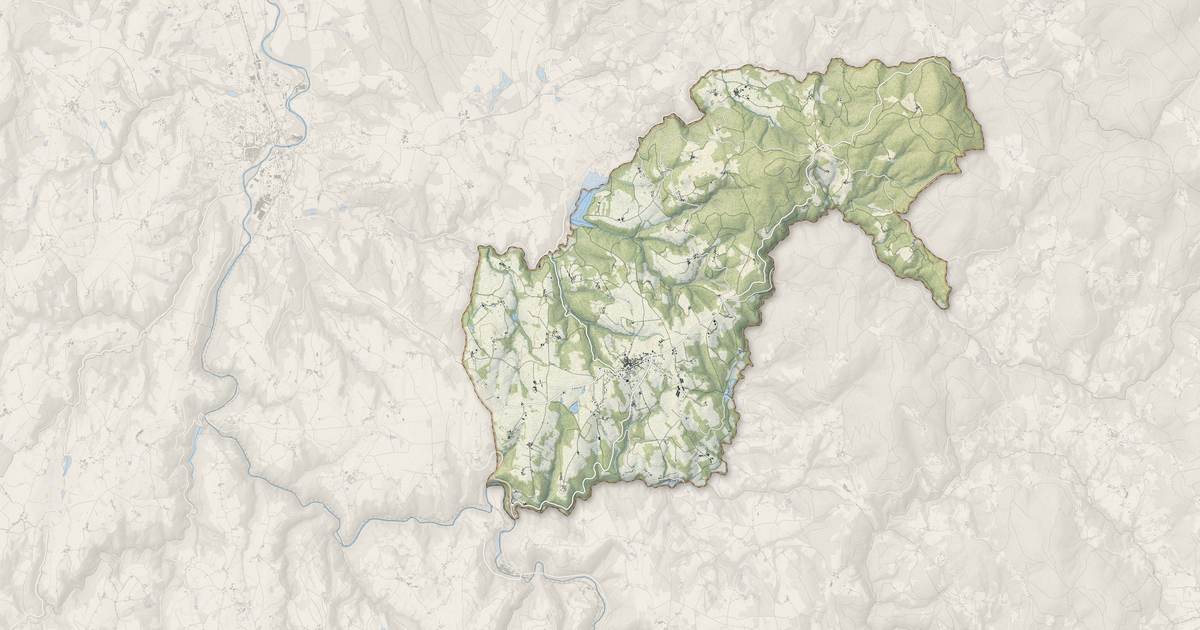 Portrait cartographique de Augerolles : relief, eau, forêts, bâti et voies, calculés à partir des données de l'IGN