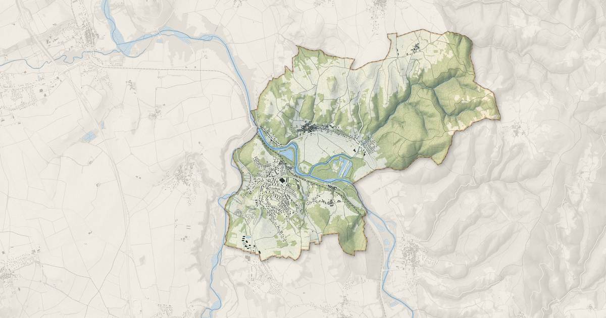 Portrait cartographique de Auzat-la-Combelle : relief, eau, forêts, bâti et voies, calculés à partir des données de l'IGN