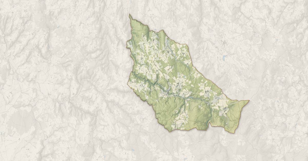 Portrait cartographique de Auzelles : relief, eau, forêts, bâti et voies, calculés à partir des données de l'IGN