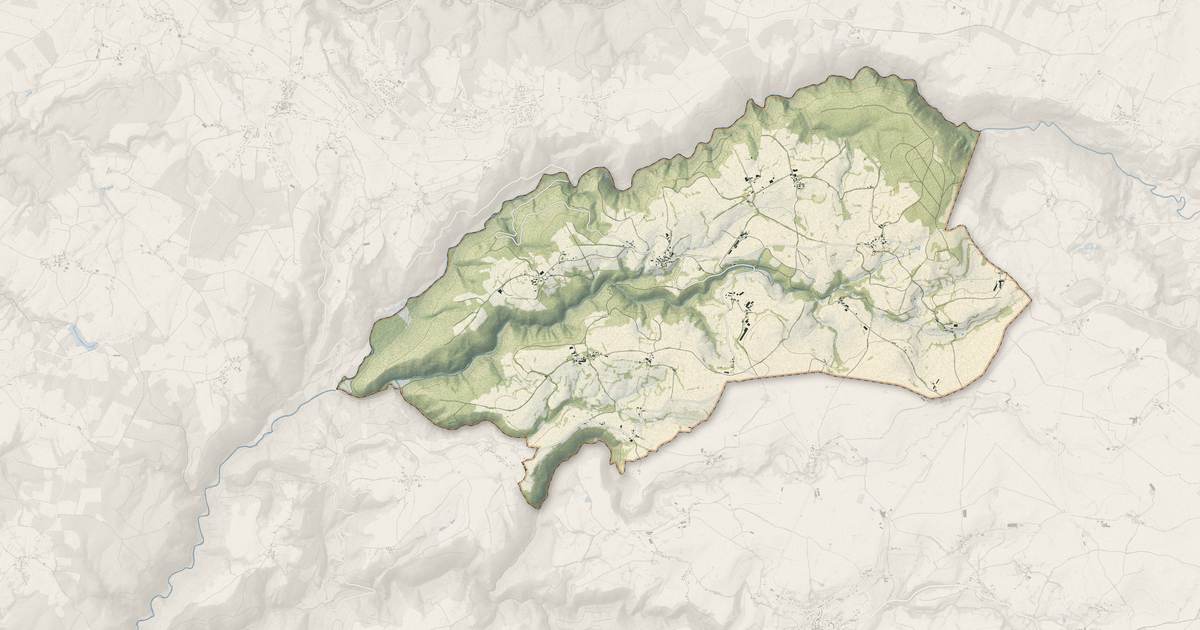 Portrait cartographique de Avèze : relief, eau, forêts, bâti et voies, calculés à partir des données de l'IGN