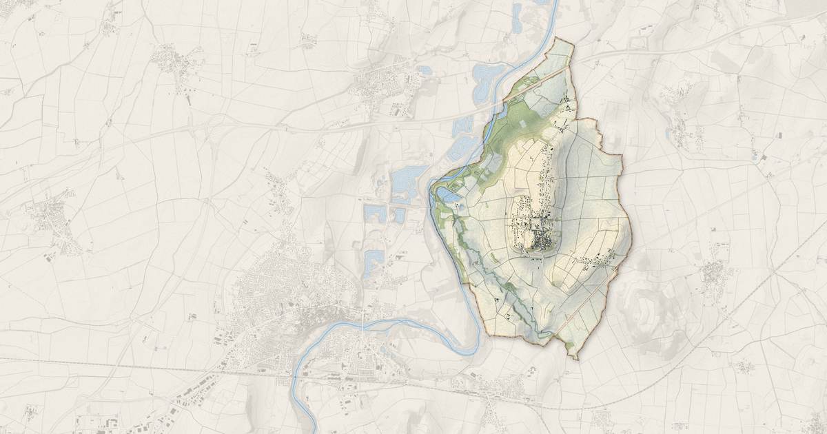 Portrait cartographique de Beauregard-l'Évêque : relief, eau, forêts, bâti et voies, calculés à partir des données de l'IGN