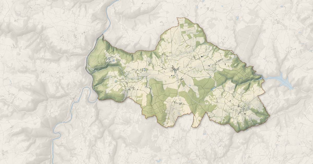 Portrait cartographique de Blot-l'Église : relief, eau, forêts, bâti et voies, calculés à partir des données de l'IGN