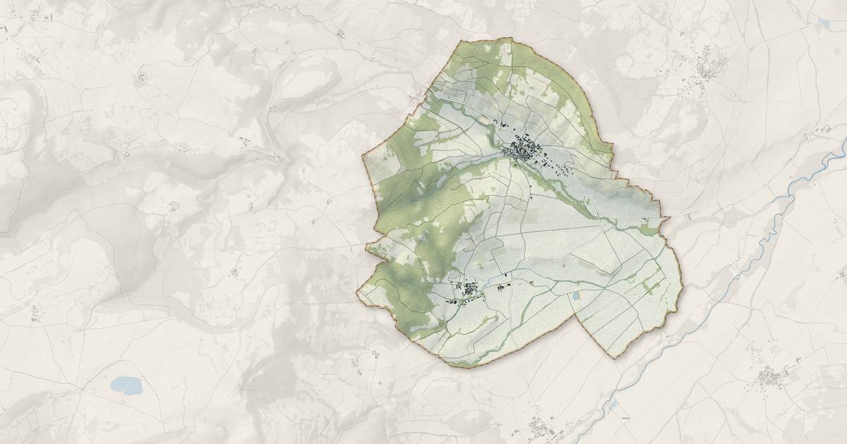 Portrait cartographique de Boudes : relief, eau, forêts, bâti et voies, calculés à partir des données de l'IGN