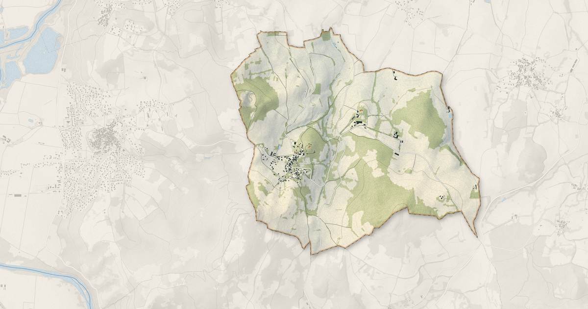 Portrait cartographique de Busséol : relief, eau, forêts, bâti et voies, calculés à partir des données de l'IGN