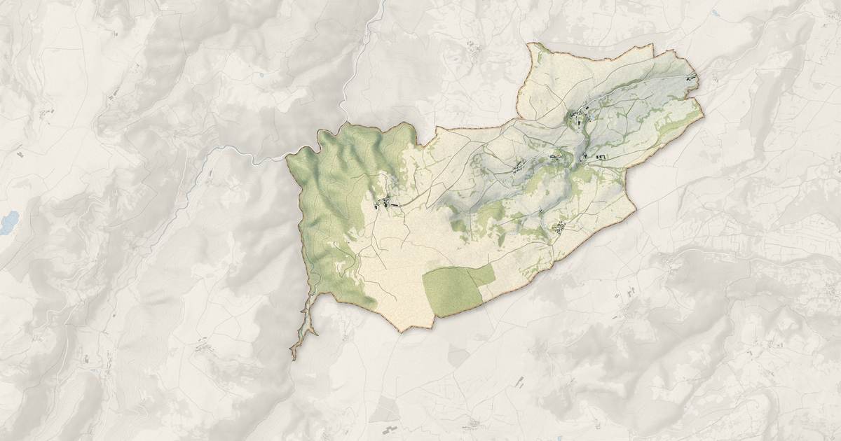 Portrait cartographique de Chassagne : relief, eau, forêts, bâti et voies, calculés à partir des données de l'IGN