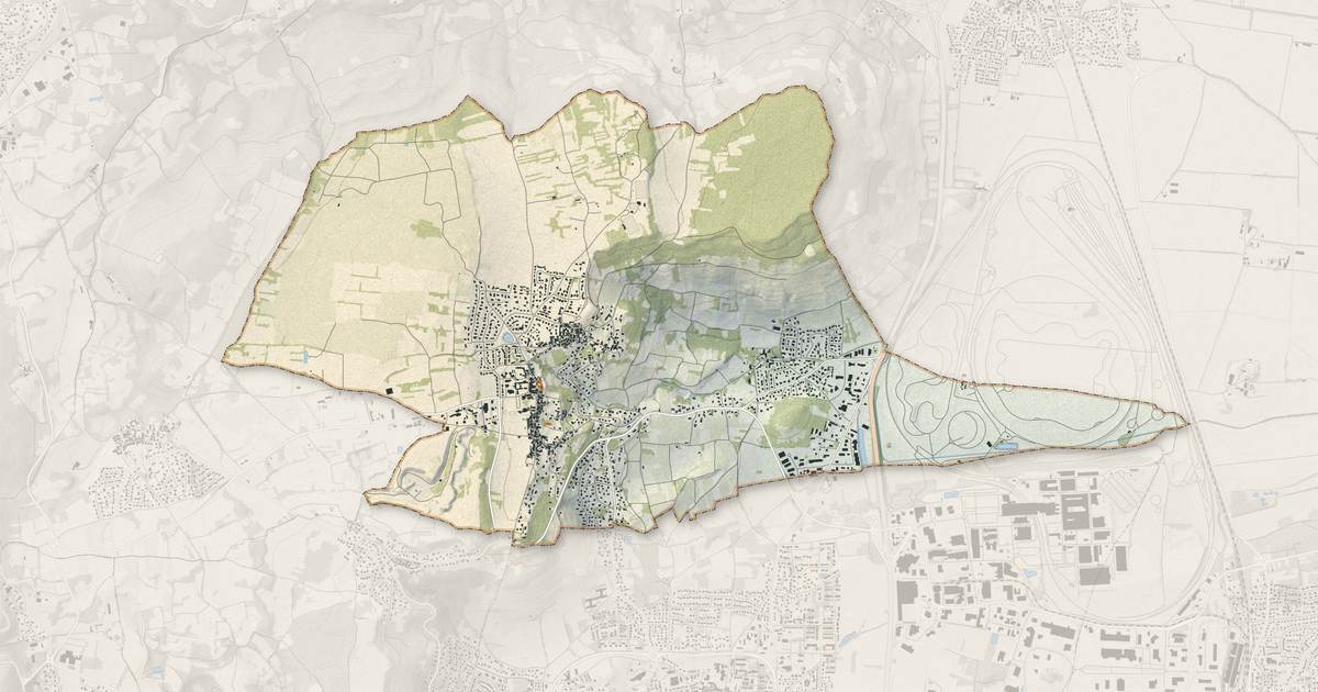 Portrait cartographique de Châteaugay : relief, eau, forêts, bâti et voies, calculés à partir des données de l'IGN