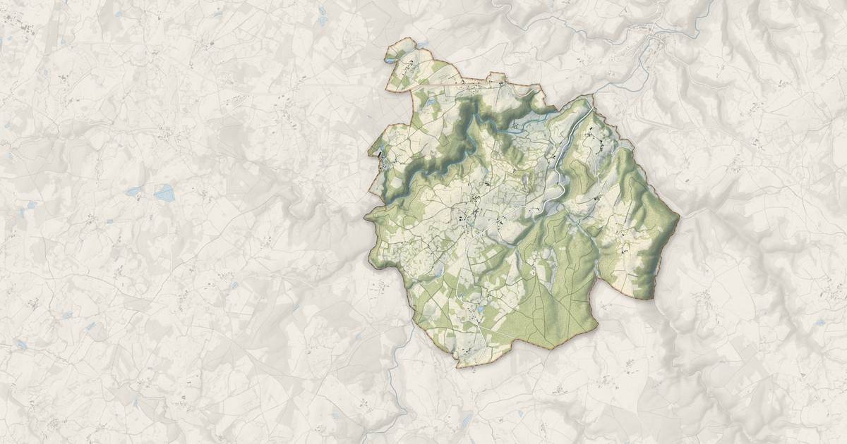 Portrait cartographique de Combrailles : relief, eau, forêts, bâti et voies, calculés à partir des données de l'IGN