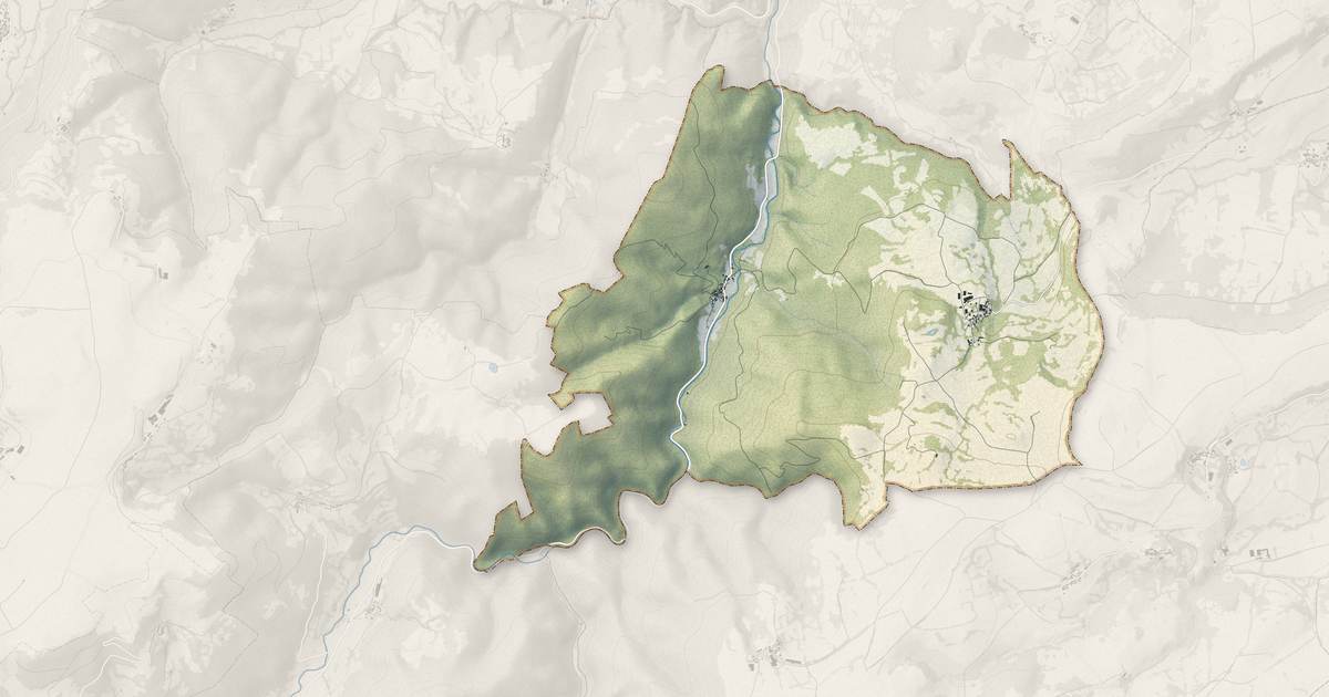 Portrait cartographique de Courgoul : relief, eau, forêts, bâti et voies, calculés à partir des données de l'IGN