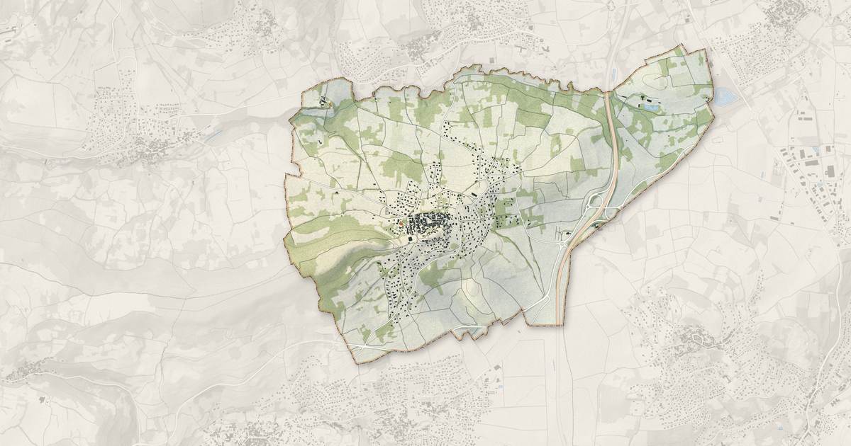 Portrait cartographique de Le Crest : relief, eau, forêts, bâti et voies, calculés à partir des données de l'IGN
