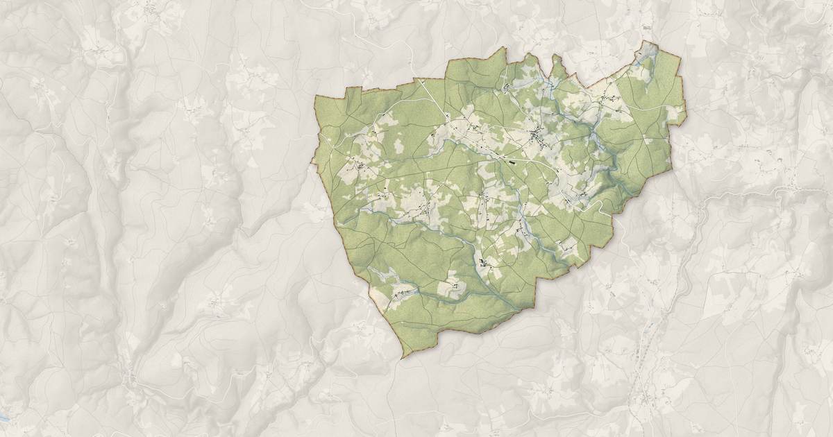 Portrait cartographique de Doranges : relief, eau, forêts, bâti et voies, calculés à partir des données de l'IGN