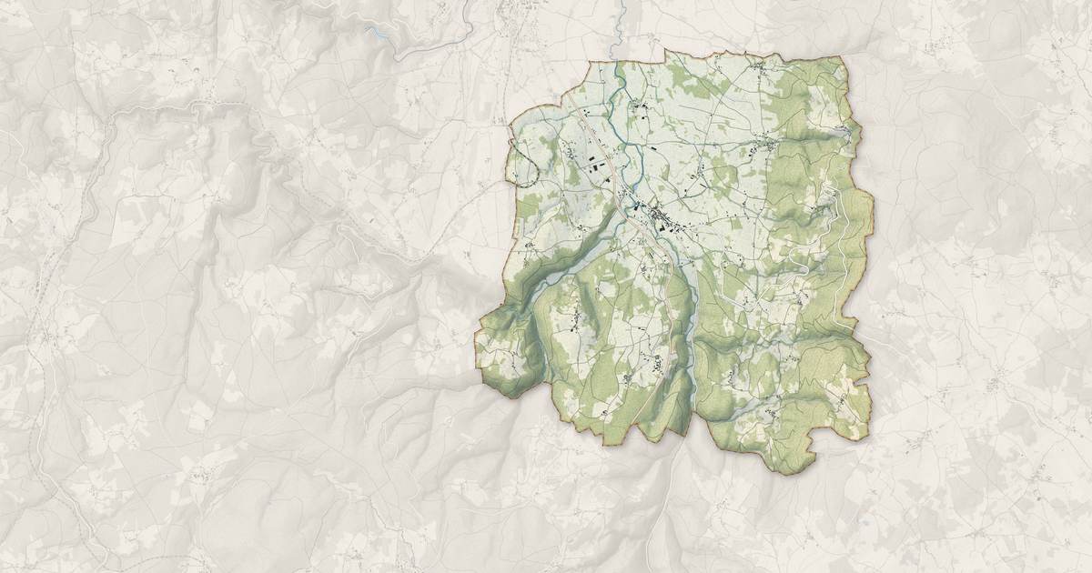 Portrait cartographique de Dore-l'Église : relief, eau, forêts, bâti et voies, calculés à partir des données de l'IGN