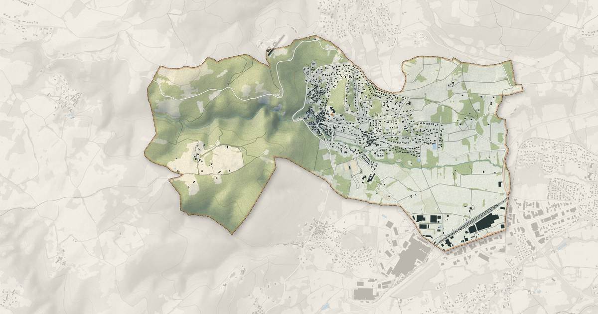 Portrait cartographique de Enval : relief, eau, forêts, bâti et voies, calculés à partir des données de l'IGN