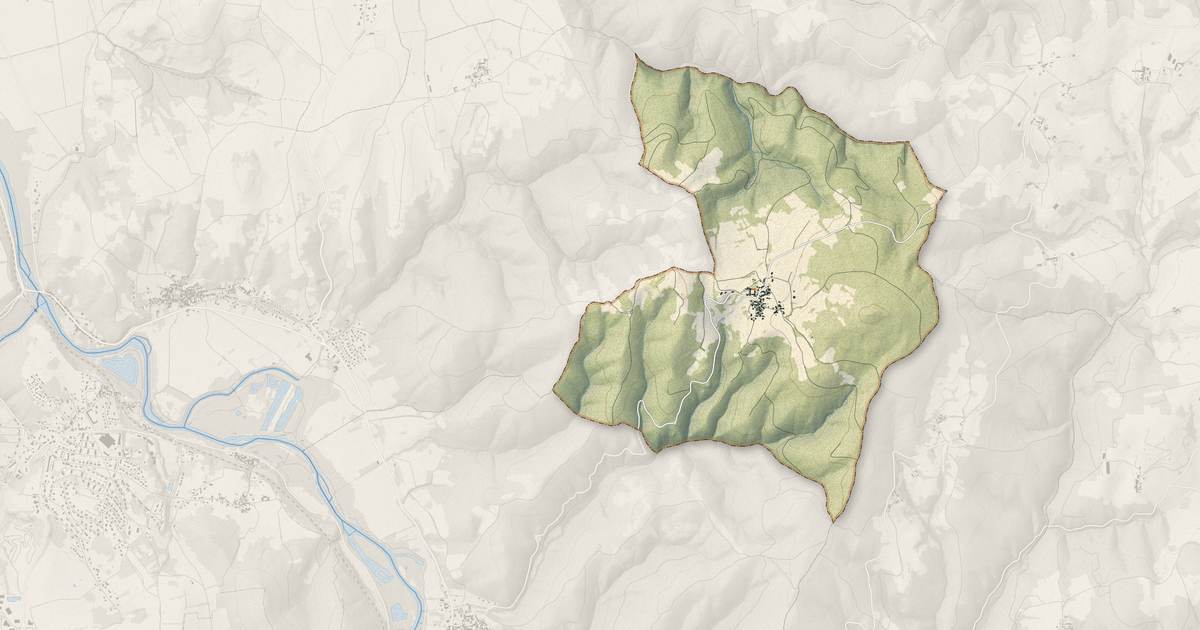 Portrait cartographique de Esteil : relief, eau, forêts, bâti et voies, calculés à partir des données de l'IGN