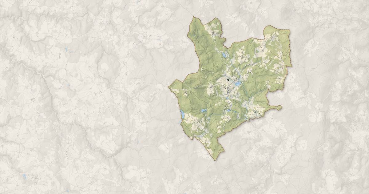 Portrait cartographique de Fournols : relief, eau, forêts, bâti et voies, calculés à partir des données de l'IGN
