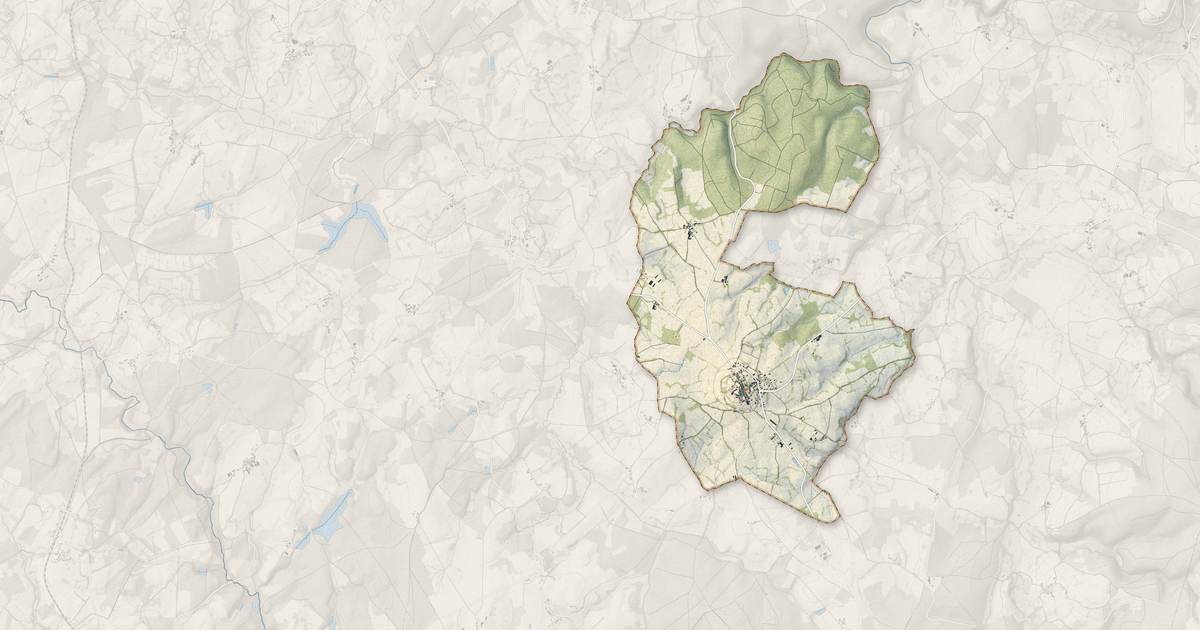 Portrait cartographique de Herment : relief, eau, forêts, bâti et voies, calculés à partir des données de l'IGN