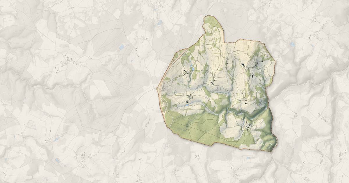 Portrait cartographique de Heume-l'Église : relief, eau, forêts, bâti et voies, calculés à partir des données de l'IGN