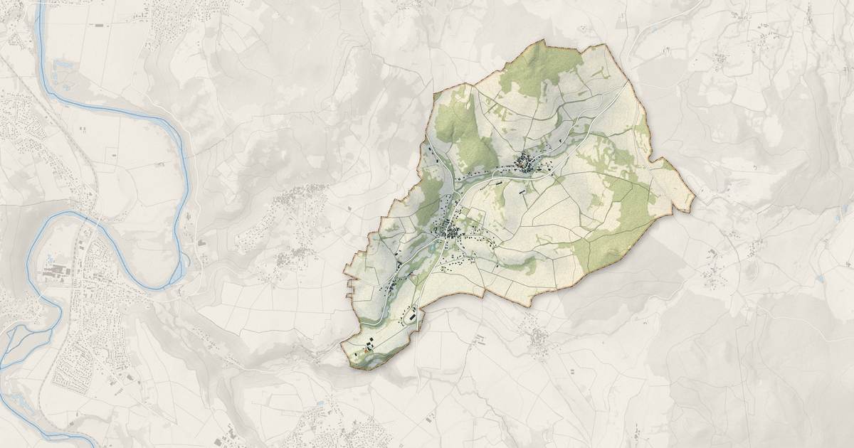 Portrait cartographique de Laps : relief, eau, forêts, bâti et voies, calculés à partir des données de l'IGN