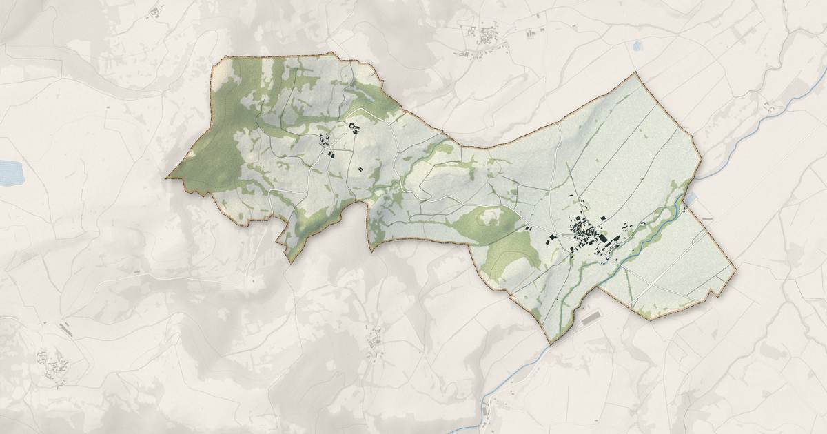 Portrait cartographique de Madriat : relief, eau, forêts, bâti et voies, calculés à partir des données de l'IGN